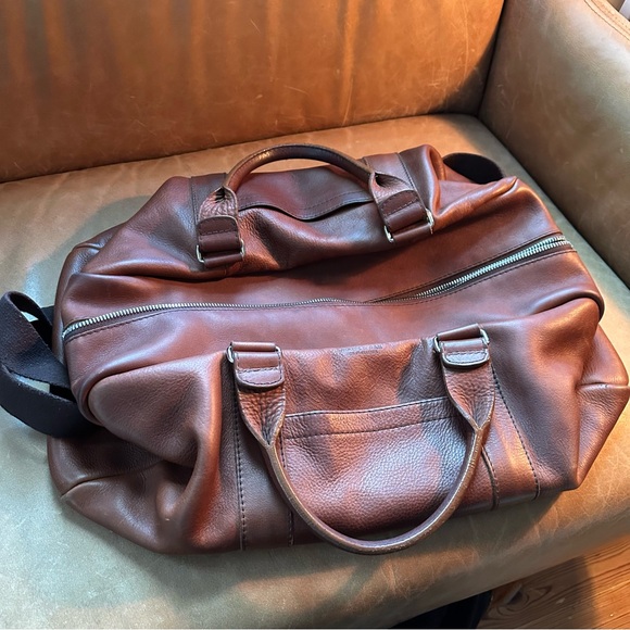 Frank & Oak Rue St Viateur brown leather duffel weekender travel bag unisex - Picture 5 of 17
